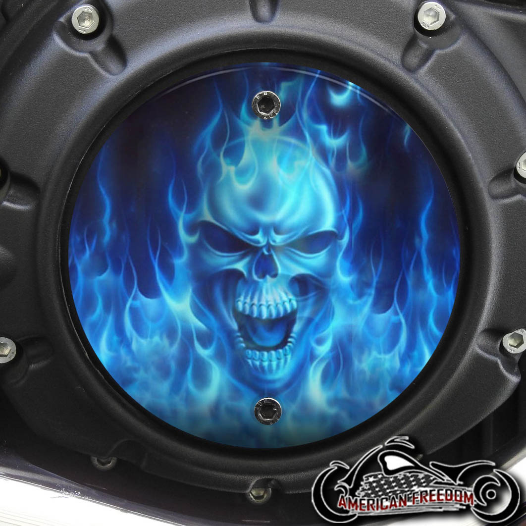 Indian Scout Derby Cover - Blue Flame Skull